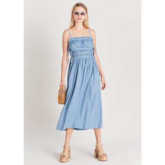 Cult Gaia Lola Smocked Linen-Blend Midi Dress size Large $358 - Picture 1 of 7